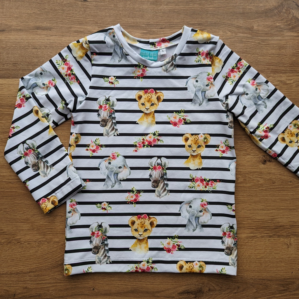 SIZE 5 Floral jungle animals stripes long sleeve tshirt