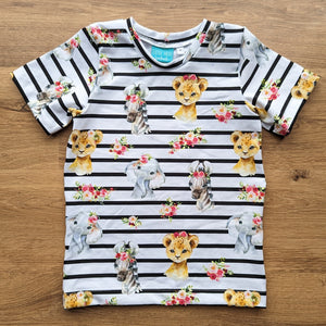 SIZE 4 Floral jungle animals stripes tshirt