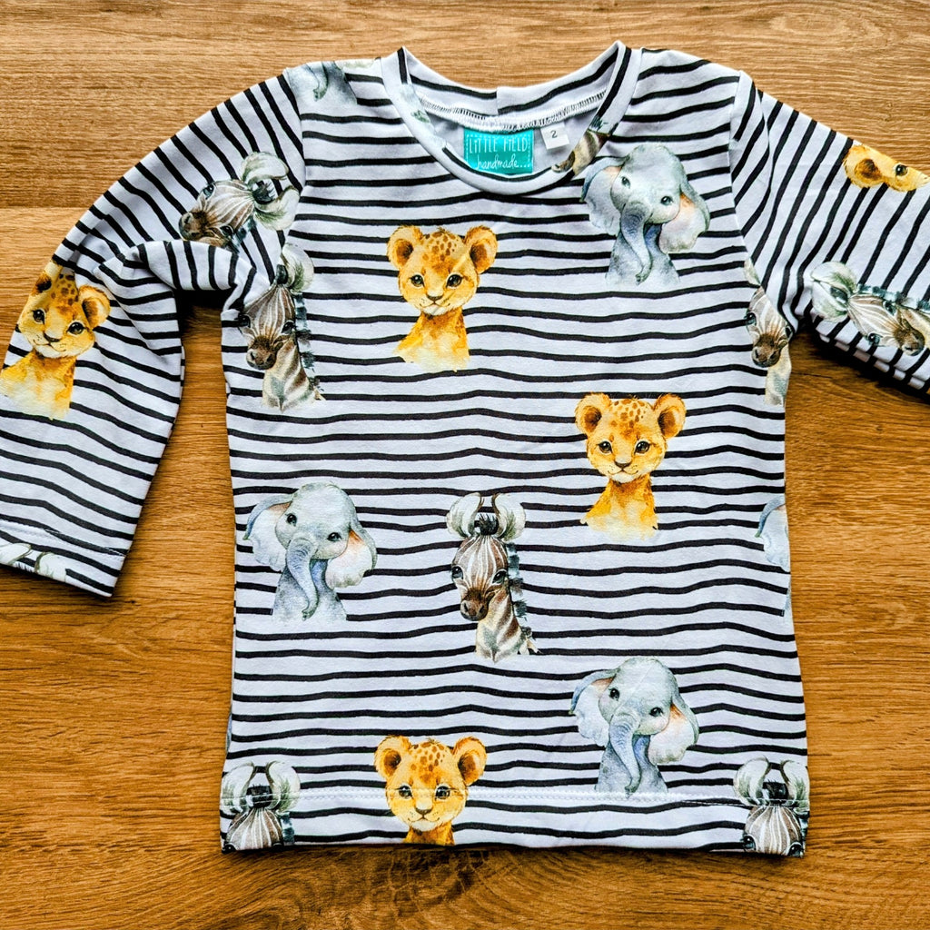 SIZE 2 Jungle animals stripes long sleeve tshirt