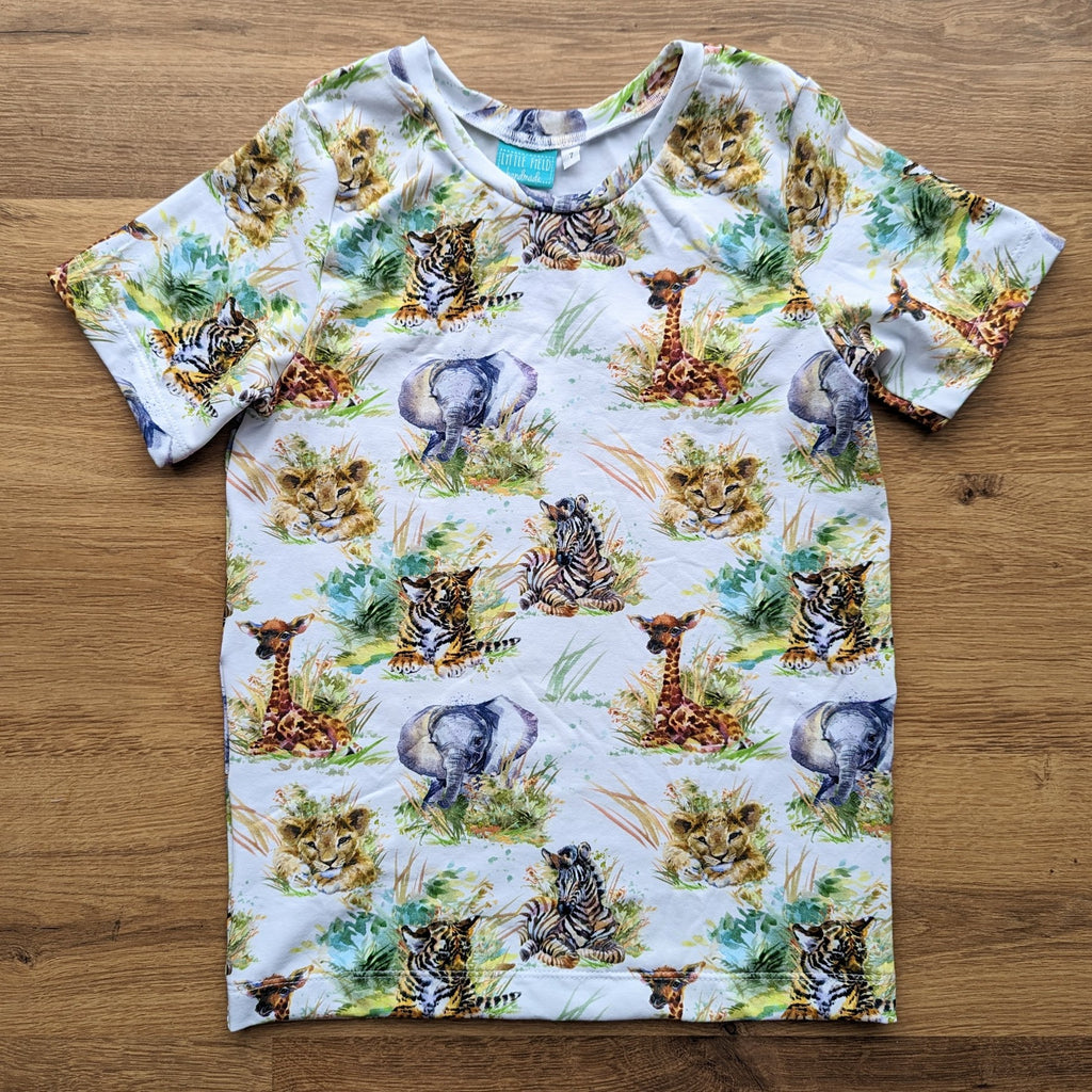SIZE 7/8 Jungle animals watercolour tshirt