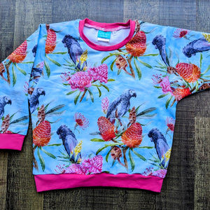 SIZE 5 Black cockatoos floral lounge jumper