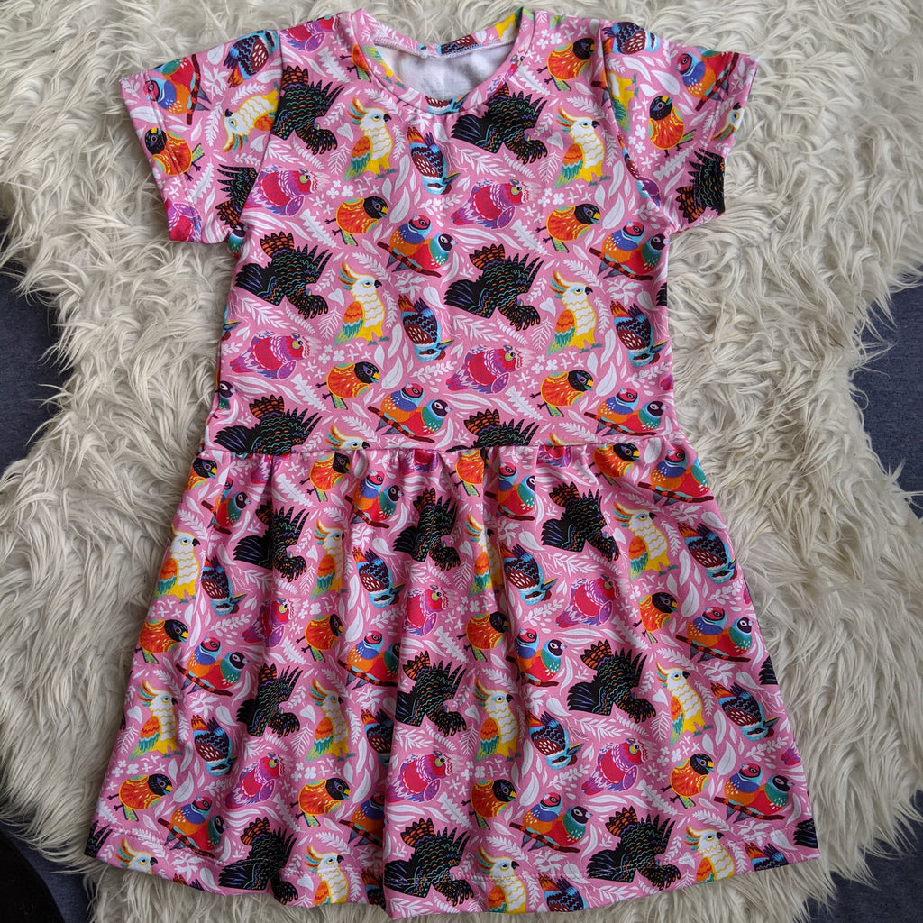 Size 5 Aussie birds pink gathered waist dress