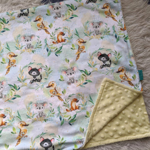 Baby Aussie animals minky pram blanket