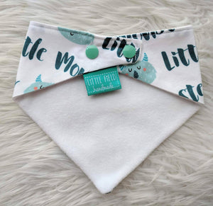 Blue little monster bandana bib