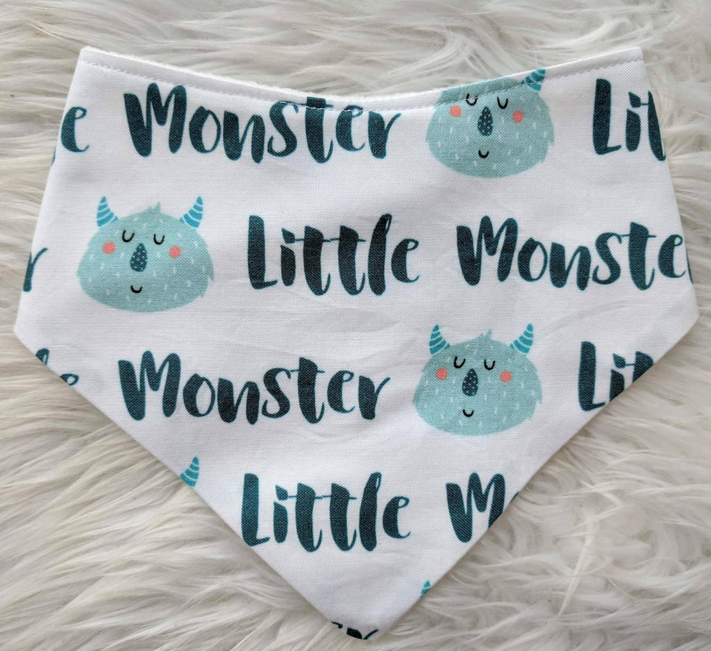 Blue little monster bandana bib