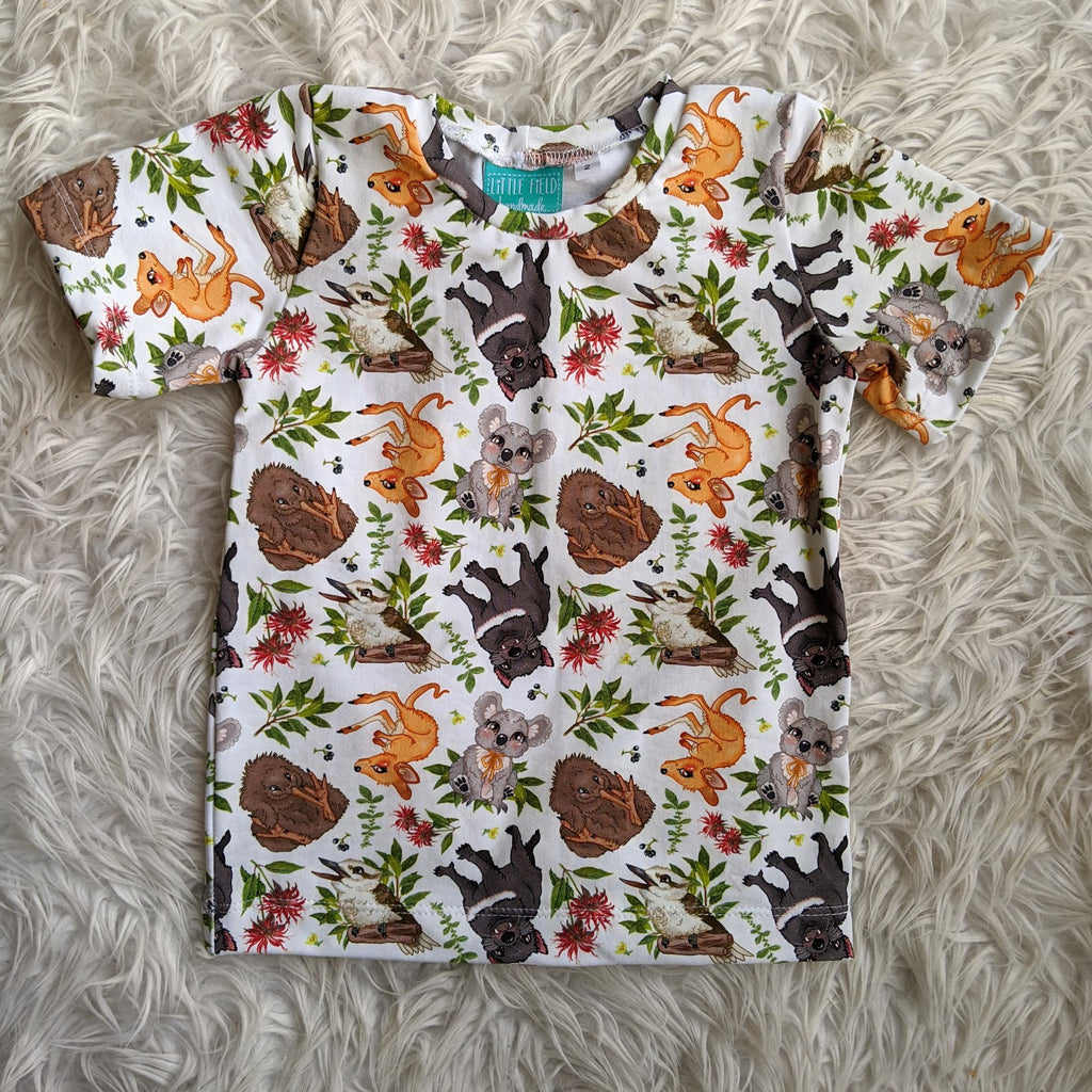 Size 2 Cartoon Aussie animals tshirt