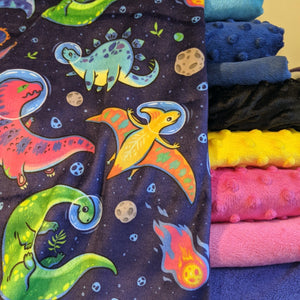 Space dinos minky pram blanket