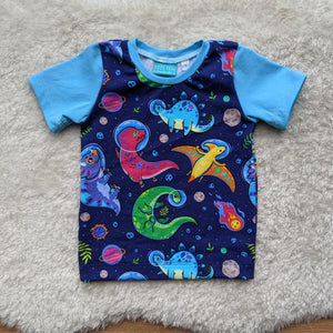 Size 1 Space dinos tshirt light blue