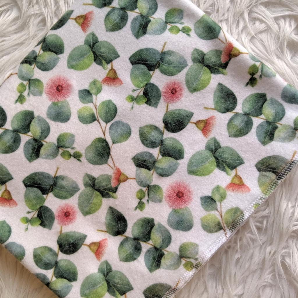 Eucalypt floral newborn fleece blanket