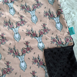 Peach floral deers minky pram blanket