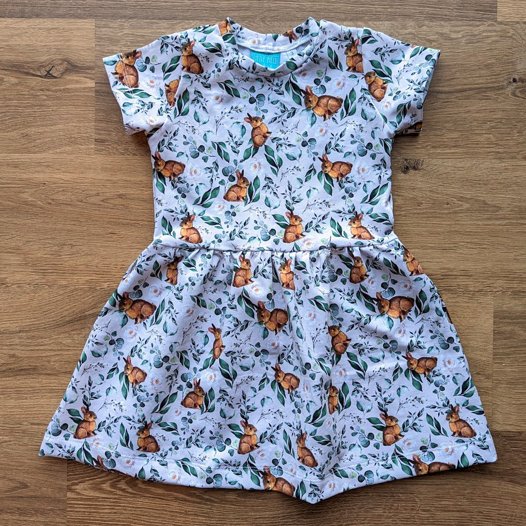 SIZE 5 Peachy floral bunnies gathered waist dress