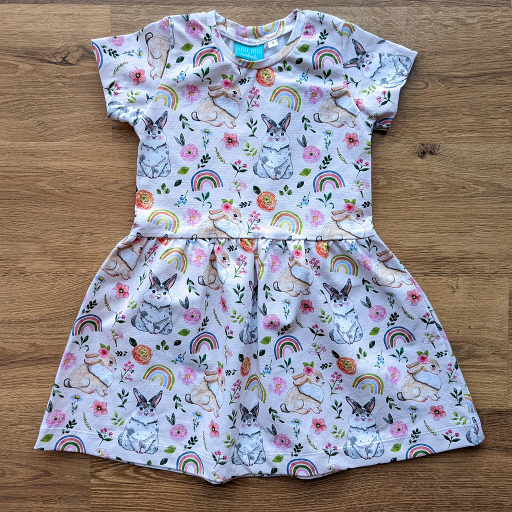 SIZE 3 Rainbow bunnies gathered waist dress
