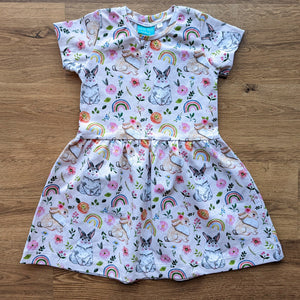 SIZE 3 Rainbow bunnies gathered waist dress