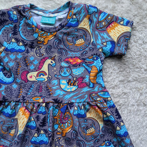 SIZE 1 Mythical creatures blue gathered waist dress