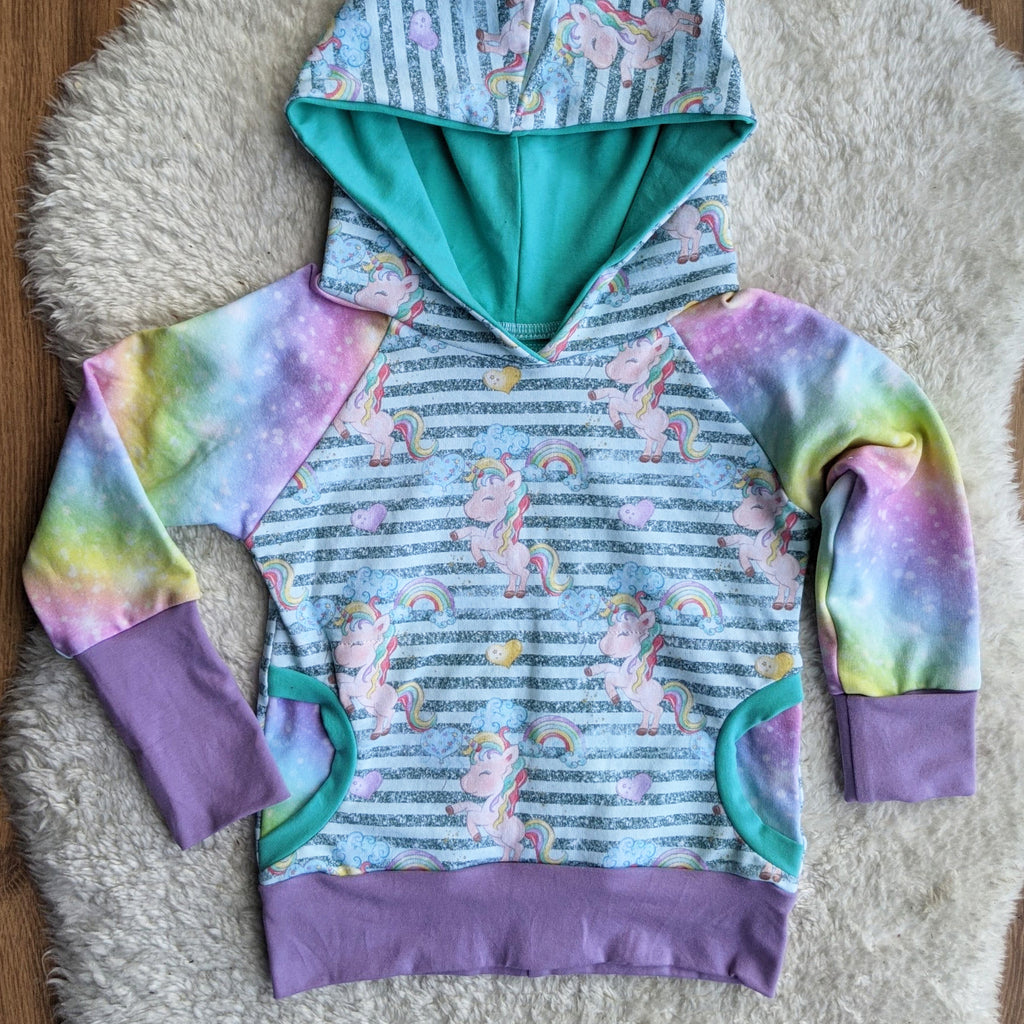 SIZE 1-3 Grow With Me Glittery unicorn stripes hoodie