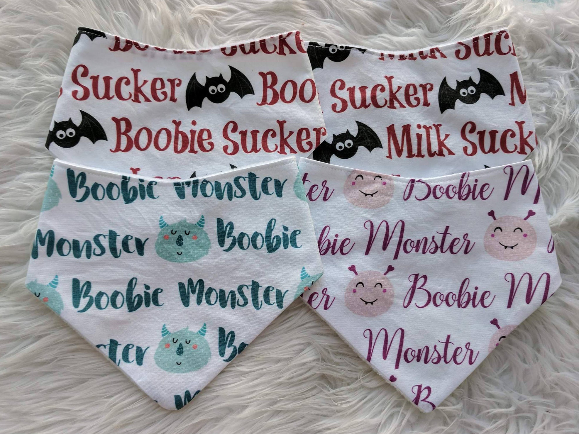 Blue little monster bandana bib