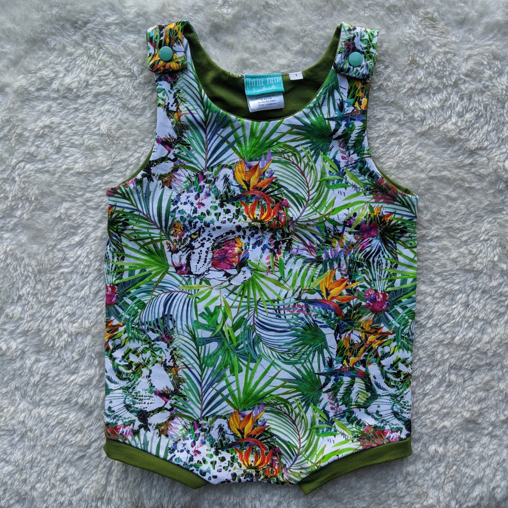 Size 1 Hidden rainbow jungle animals short leg romper