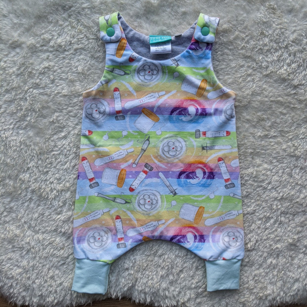 Size 0000 Pastel rainbow IVF long leg romper