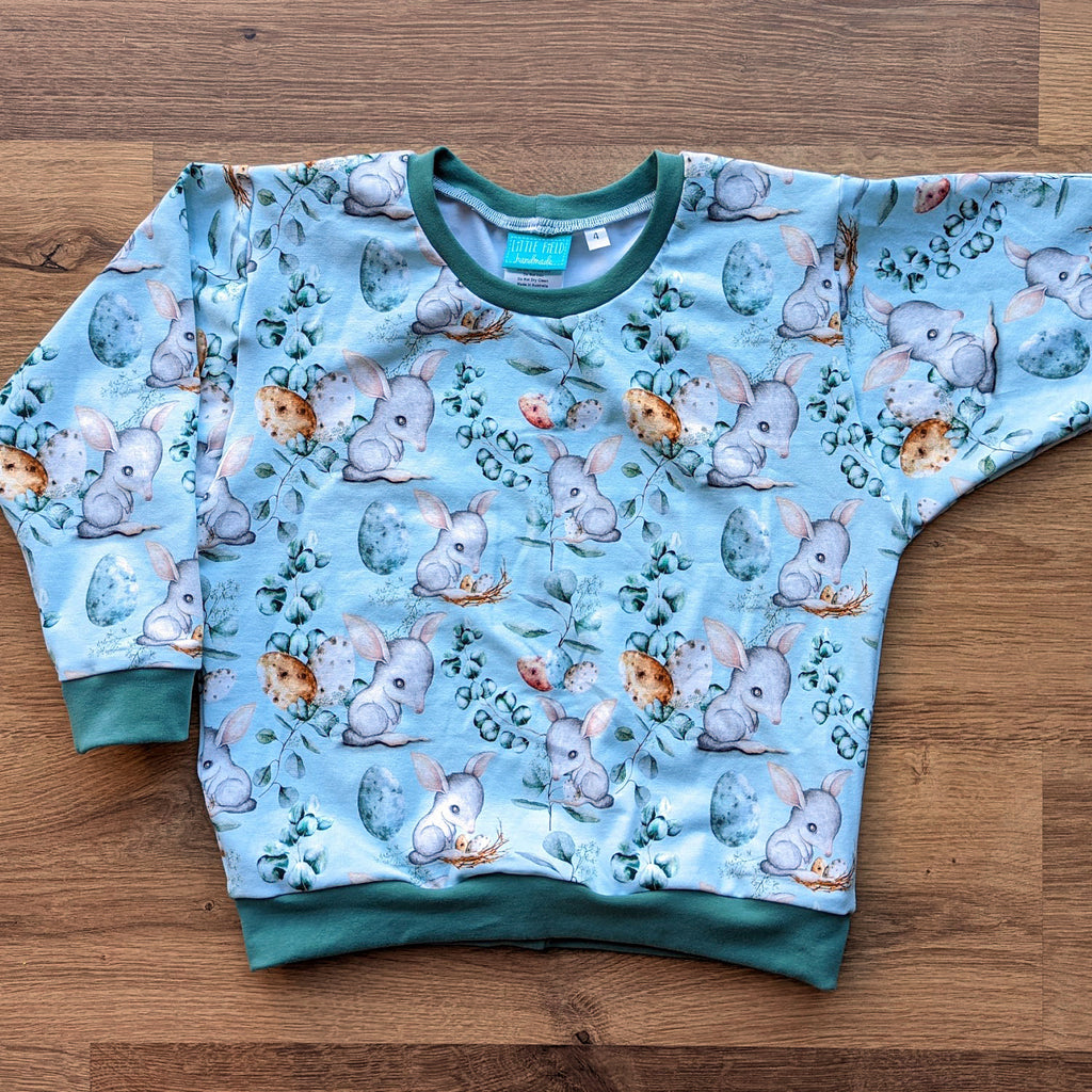 SIZE 4 Bilby leaves blue lounge jumper