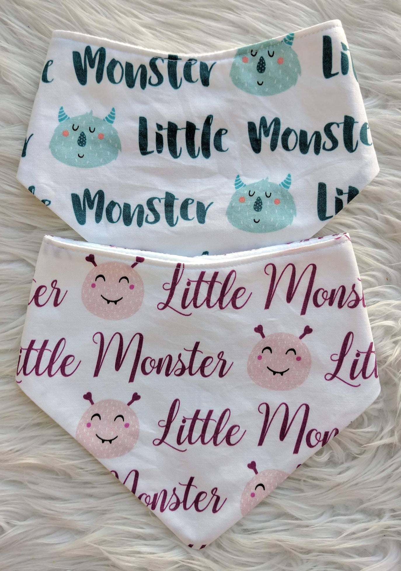 Pink little monster bandana bib