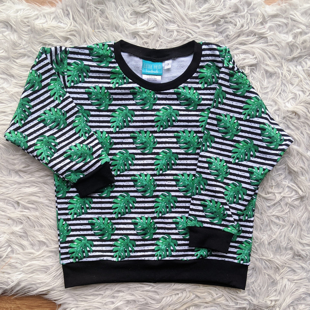 Size 3 Tropical leaves stripes lounge jumper