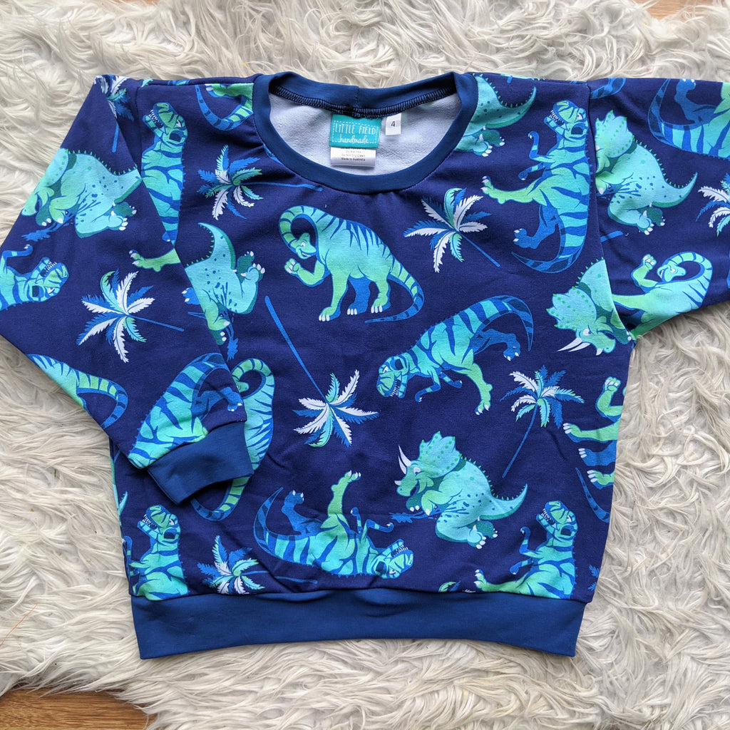 Size 4 Blue tropical dinos lounge jumper