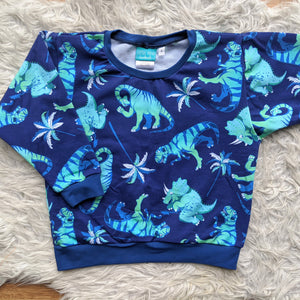 Size 4 Blue tropical dinos lounge jumper
