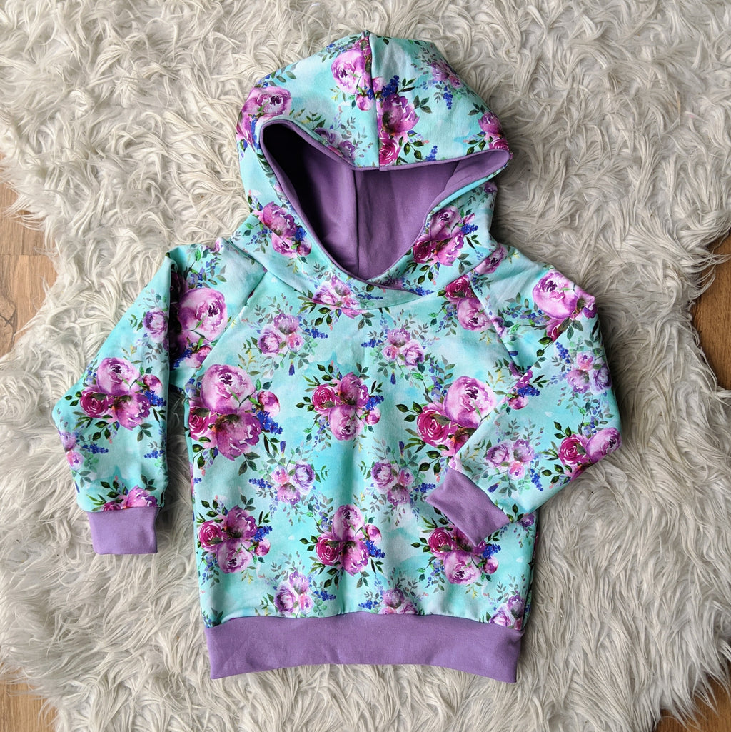Size 1 Aqua & purple floral hoodie