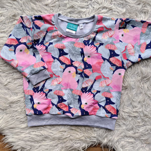 Size 2 Galahs on navy lounge jumper