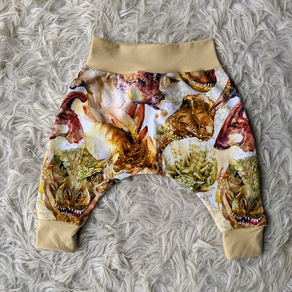 Size 000 Watercolour dinos harem pants
