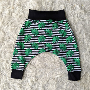 Size 00 Tropical leaves stripe harem pants