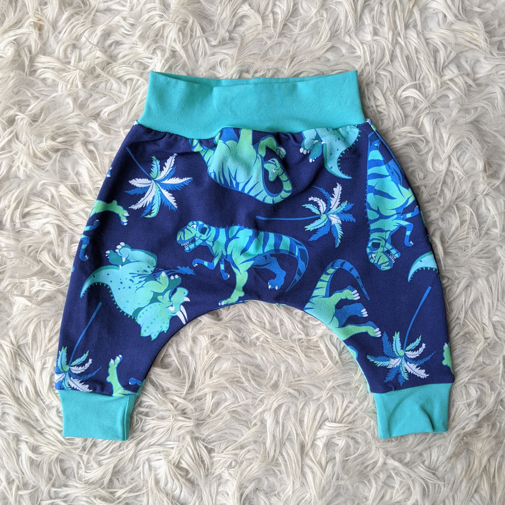 Size 000 Blue tropical dinos harem pants