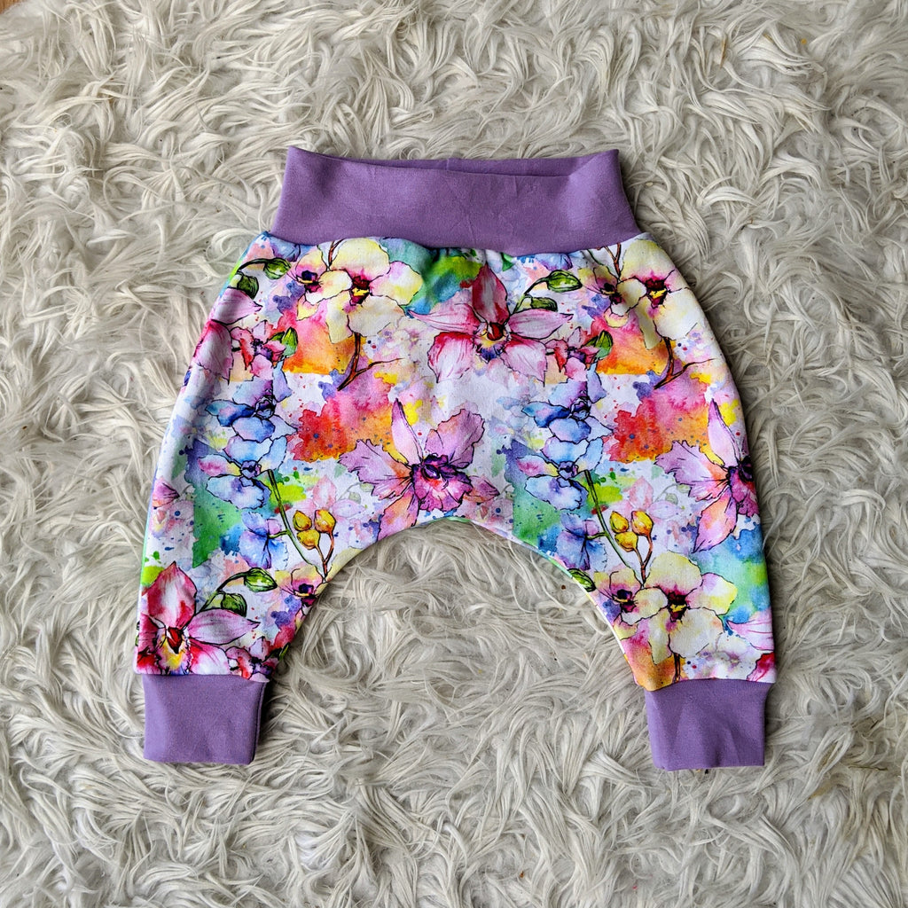 Size 000 Watercolour orchids harem pants