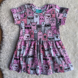 Size 1 pink monsters gathered waist dress