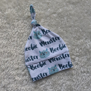 Size 0000 blue Boobie Monster knotted beanie