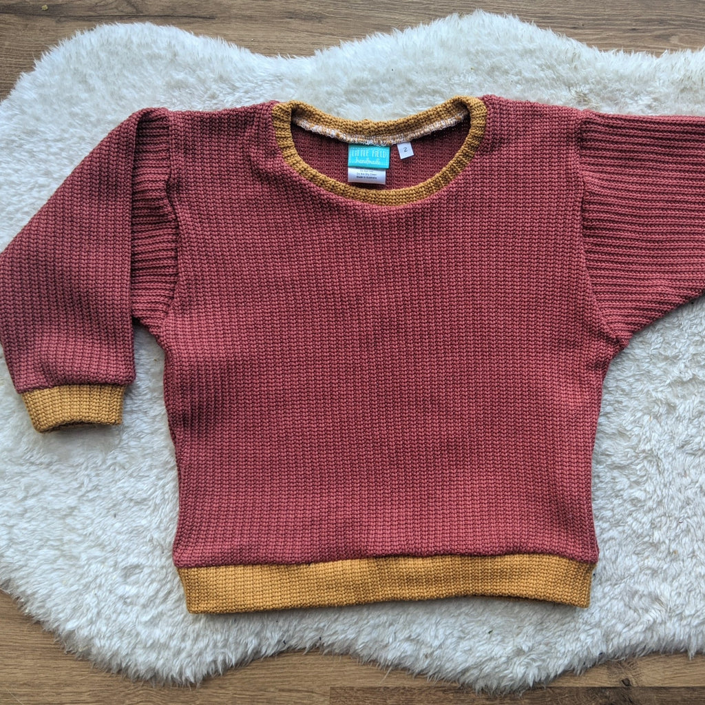 Size 2 LIGHT BOURDEAUX/MUSTARD chunky knit lounge jumper