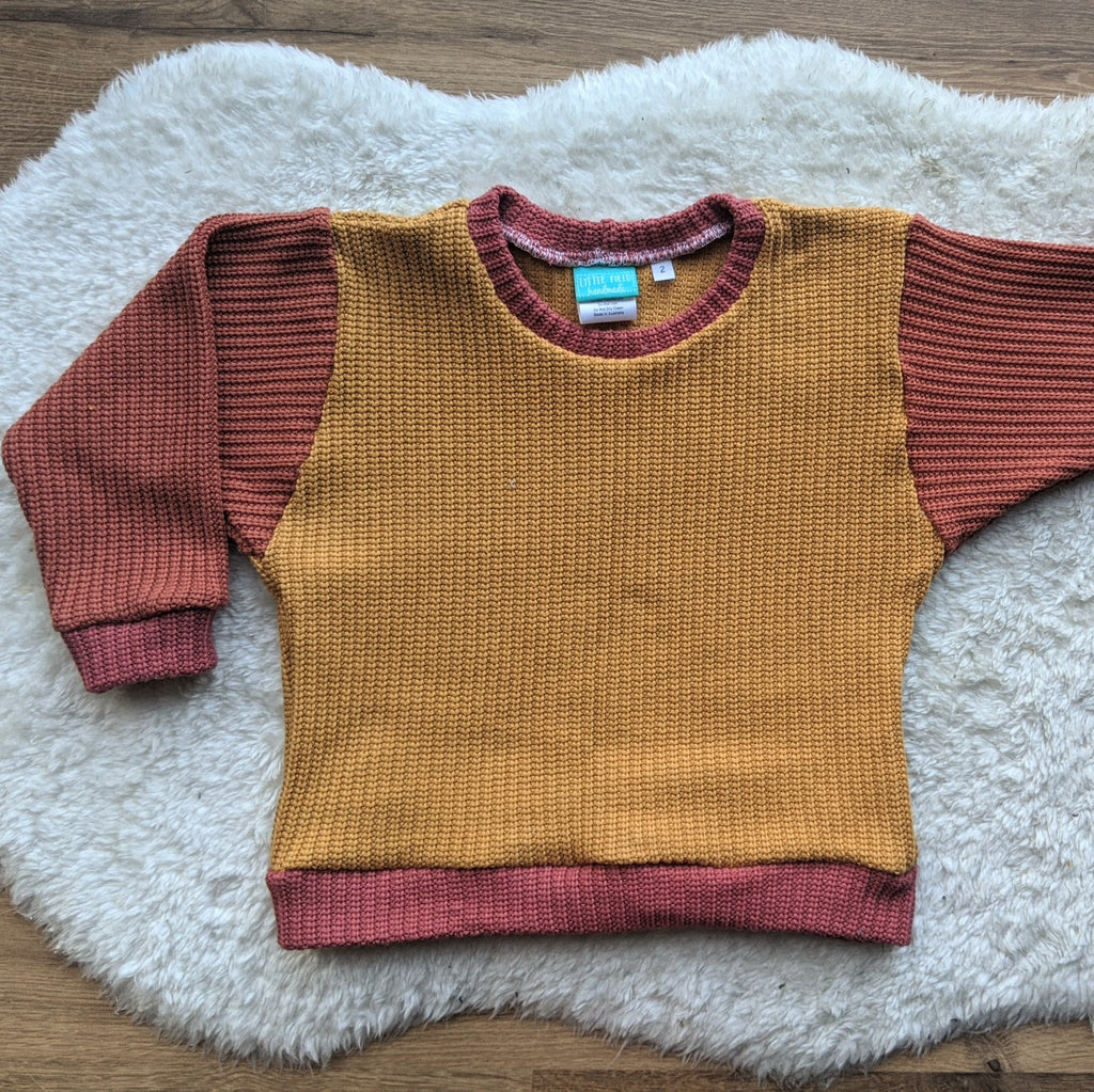 Size 2 MUSTARD/BRICK/LIGHT BOURDEAUX chunky knit lounge jumper