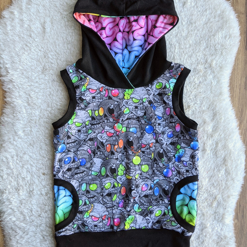 SIZE 3-6 Grow With Me Rainbow zombie brains hooded tank