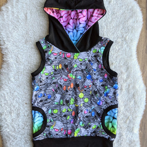 SIZE 3-6 Grow With Me Rainbow zombie brains hooded tank