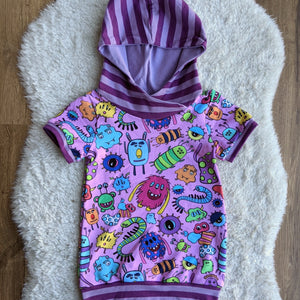 SIZE 1-3 Grow With Me Pink monsters hooded tunic dress