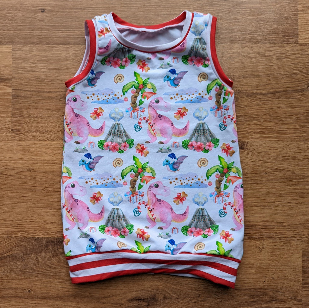 SIZE 1-3 Pink Christmas dinos GWM sleeveless tunic dress/top