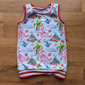SIZE 1-3 Pink Christmas dinos GWM sleeveless tunic dress/top