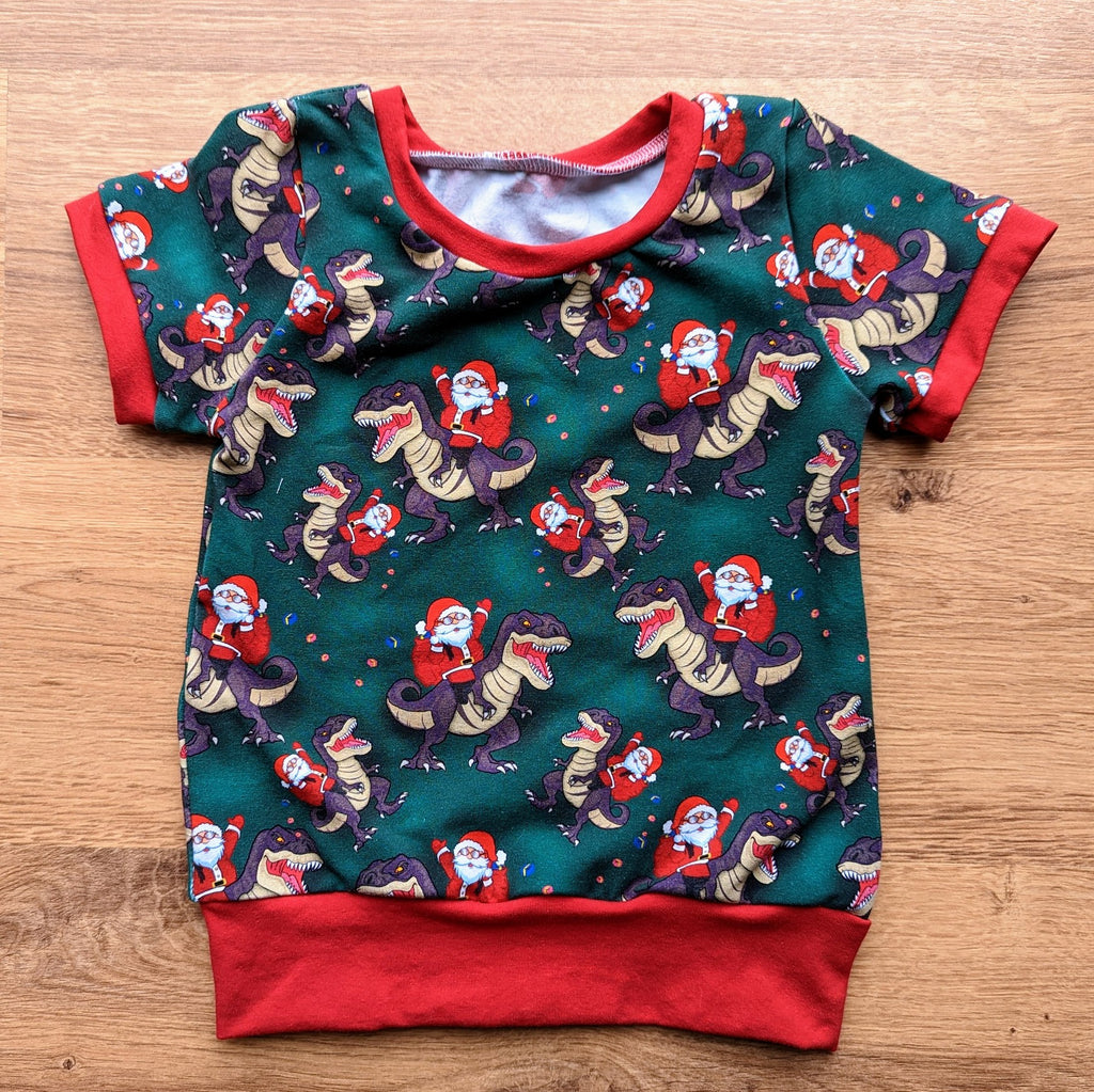 SIZE 1-3 T-Rex Santa grow with me tshirt