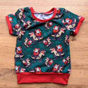 SIZE 1-3 T-Rex Santa grow with me tshirt