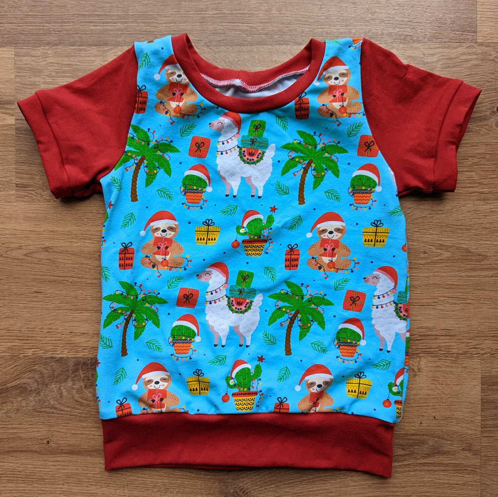SIZE 3-6 Tropical Christmas Llama grow with me tshirt