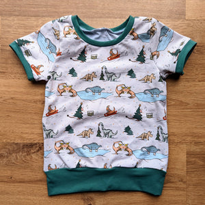 SIZE 3-6 Retro dino Christmas fun grow with me tshirt