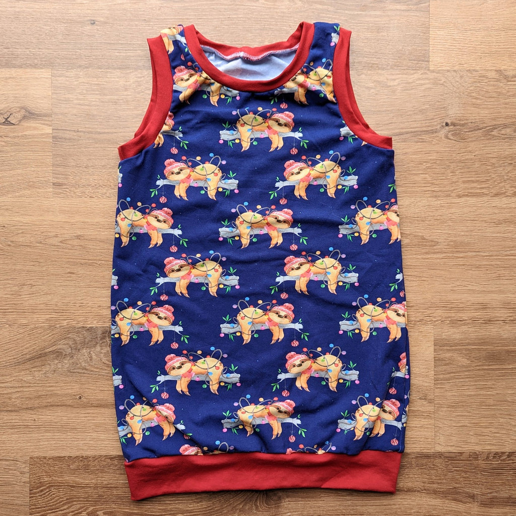 SIZE 6-9 Christmas sloths grow with me sleeveless tunic dress/top