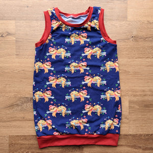 SIZE 6-9 Christmas sloths grow with me sleeveless tunic dress/top