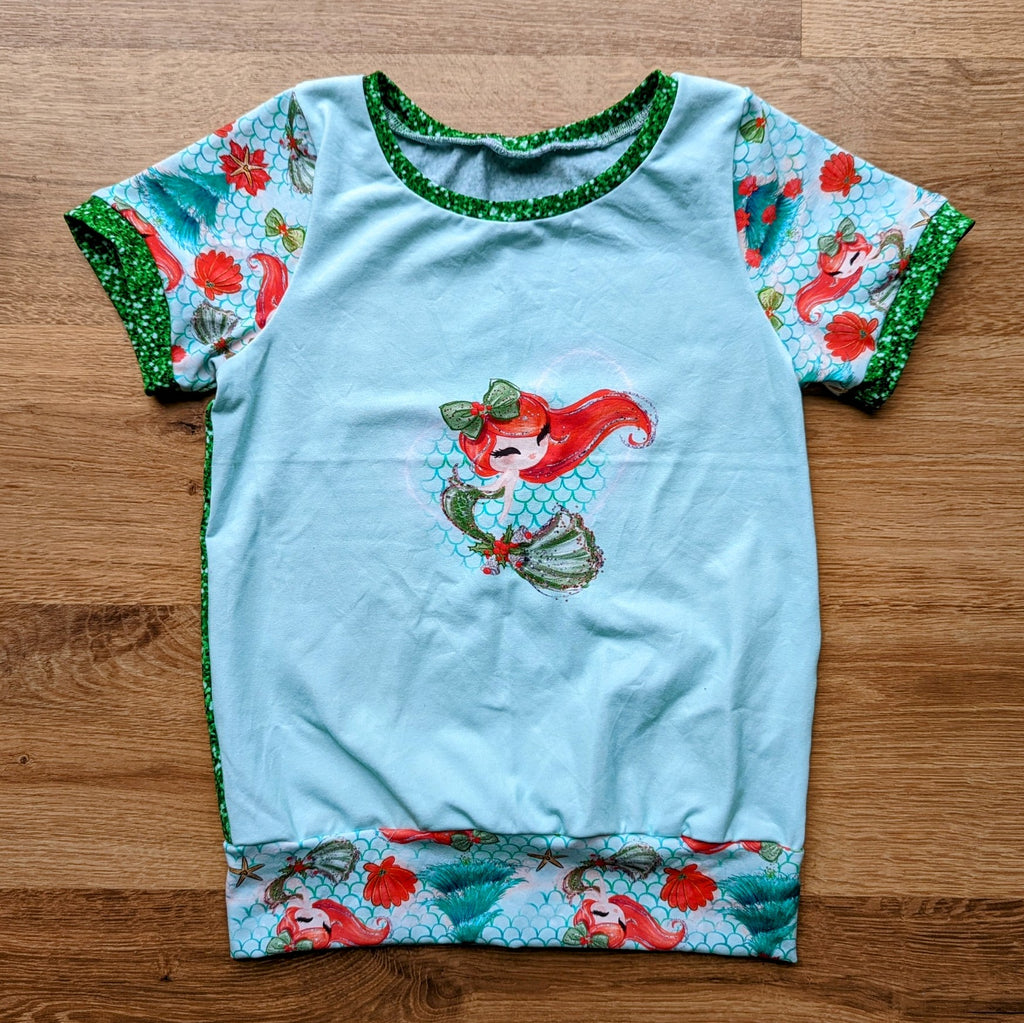 SIZE 6-9 Christmas mermaid grow with me tshirt