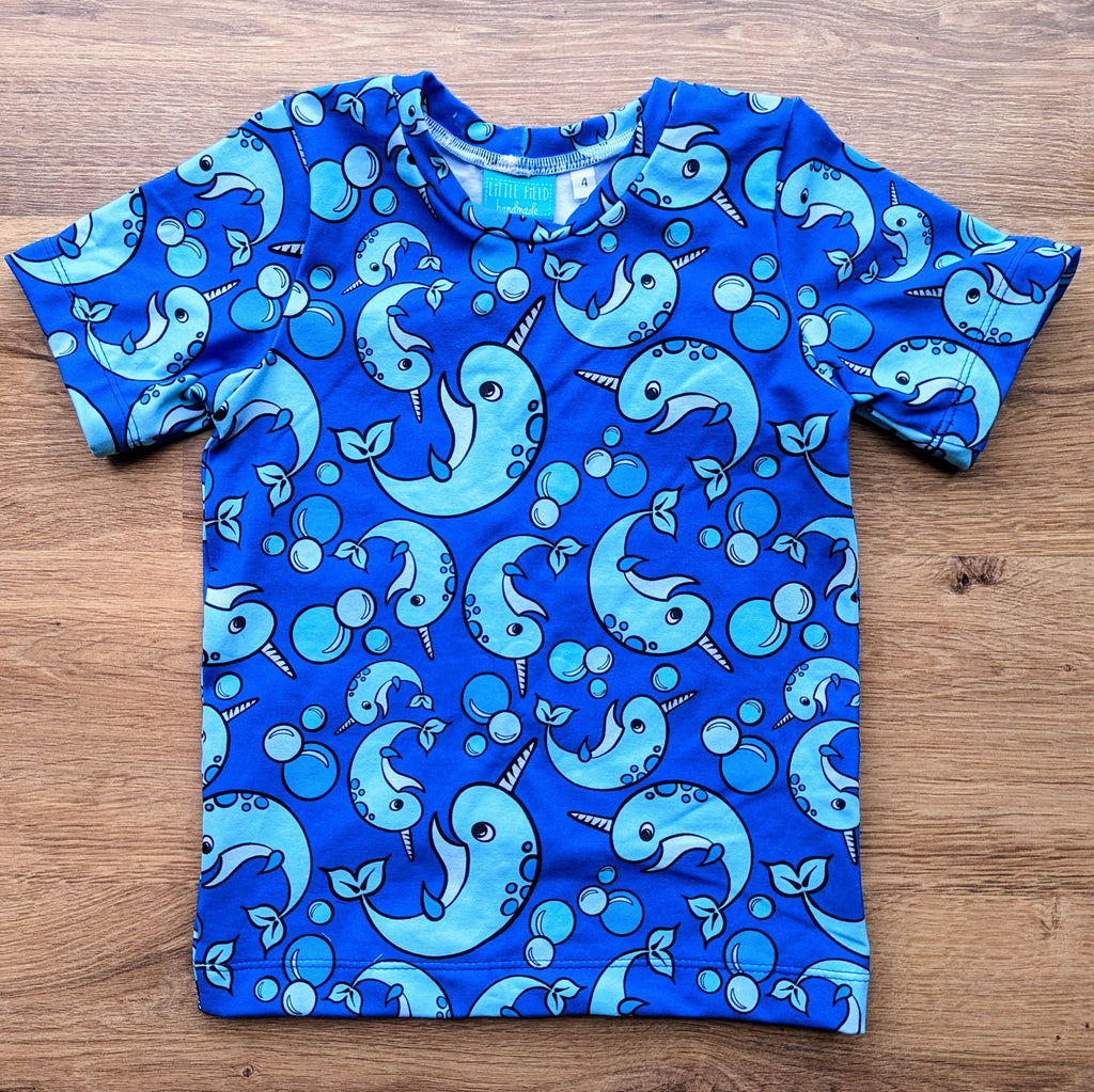 SIZE 4 Kasey Rainbow blue Narwhal tshirt